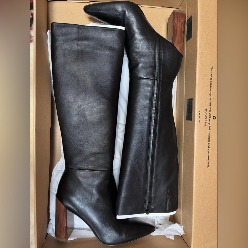 Vince knee high leather boot black SALE TODAY ONLY